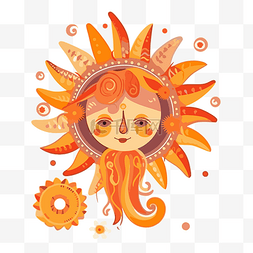 橙色卡通太阳图片_波西米亚阳光剪贴画 橙色的太阳