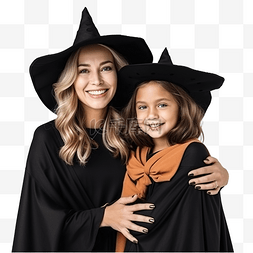 妈妈和孩子图片_万圣节穿着女巫服装的妈妈和女儿