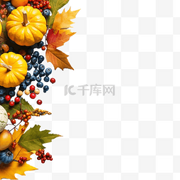 秋季构图在蓝色背景上留下浆果南