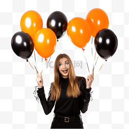好主意图片_年轻女巫拿着黑色和橙色气球参加