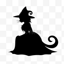 小女巫剪影图片_用于装饰万圣节卡片的女巫黑猫剪