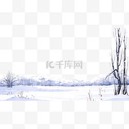 雪景水彩冬季紫色