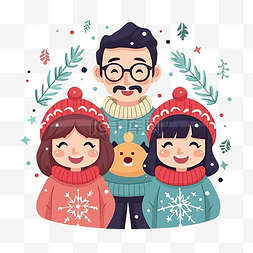 插画主题图片_人们与圣诞快乐毛衣设计
