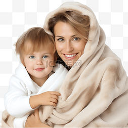 快乐的母亲和男婴穿着毯子在圣诞