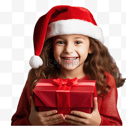 戴着圣诞帽的快乐女孩打开礼盒特