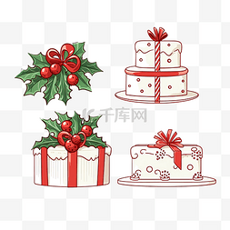 圣诞蛋糕和礼物盒套装矢量圣诞礼
