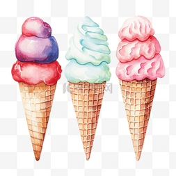 水彩冰淇淋剪贴画元素