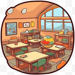 卡通教室图片_包含大量家具和桌子剪贴画的教室