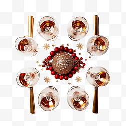圣诞晚餐概念，带酒杯顶视图