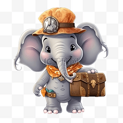服务百宝箱图片_可爱的大象万圣节海盗携带宝箱