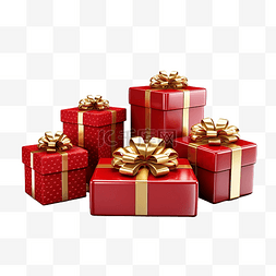 红色的圣诞礼盒图片_一组带金丝带的现实礼物，用于生