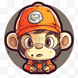 橙色元素圖片图片_卡通猴子戴着橙色的帽子和头盔 