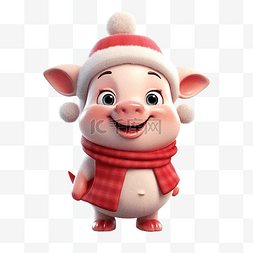 动物貼紙图片_穿着圣诞服装的可爱猪 穿着圣诞