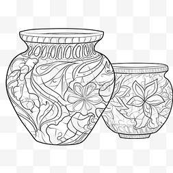 罐子陶器黑白着色书轮廓矢量图
