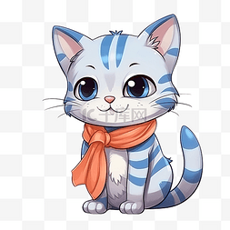 可爱迷人的美国短毛猫，戴着小蓝