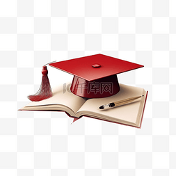 红色别针与打开的书和毕业帽放大