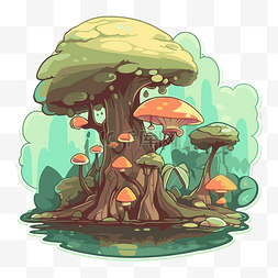 卡通森林蘑菇和水剪贴画 向量