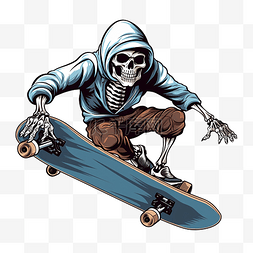 恐怖标志图片_骷髅骨架恐怖万圣节滑板插画