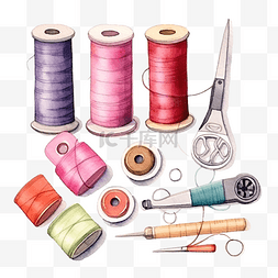 缝纫工具图片_水彩缝纫工具