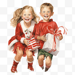 男孩和女孩对装满礼物的大圣诞袜