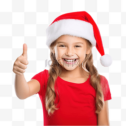 表现积极图片_戴着红色圣诞圣诞老人帽子的小女