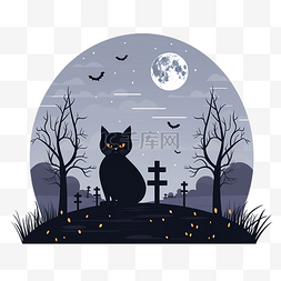 快乐万圣节贺卡与猫在墓地场景矢
