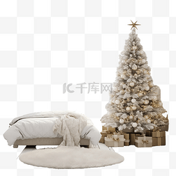 明亮厨房图片_有圣诞节装饰和圣诞树的明亮的卧