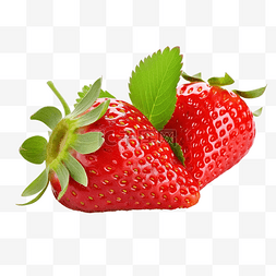 红色新鲜成熟美味草莓与绿叶切出