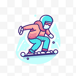 男孩滑雪下坡单板滑雪 向量