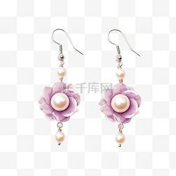 珍珠耳环图片_白色珍珠耳环和玫瑰紫色宝石耳环