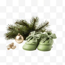 圣诞节新生儿的绿色靴子，配有蜡
