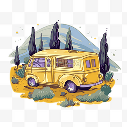 梵高剪贴画乡村卡通中的黄色露营