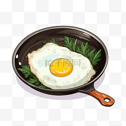 平底锅煎鸡蛋烹饪卡通