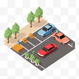 停车sketch图片_停车剪贴画等距停车与汽车和树木