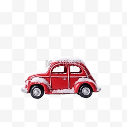 红色汽车图片_圣诞玩具红色汽车在雪地灰色