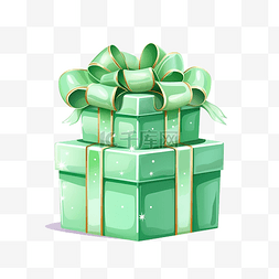 绿色礼品盒，带有可爱卡通风格的