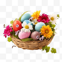 复活节快乐，鲜花篮里的彩蛋