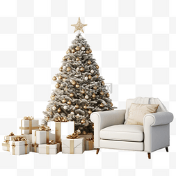 现代客厅内部配有圣诞树礼盒沙发