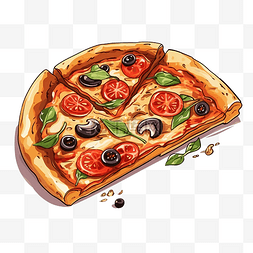 一片披萨配蘑菇番茄和橄榄彩色披