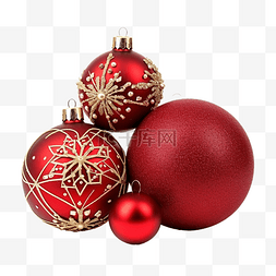 金色图片_红色圣诞球与其他装饰的特写