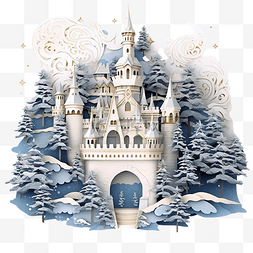 设计场景剪影图片_冬天在山上的一个很棒的城堡插画