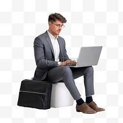 人坐在桌子前图片_穿着西装的男人与坐在笔记本电脑