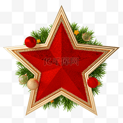 球球绿色立体图片_圣诞节金属五角星