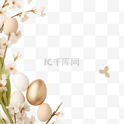 复活节浅米色组合物，配有鸡蛋和