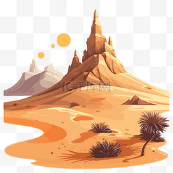 卡通沙漠图片_沙丘剪贴画 沙漠景观上有岩石和