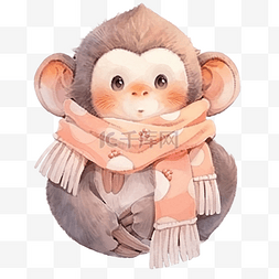 可爱的猴子插画水彩可爱的动物冬