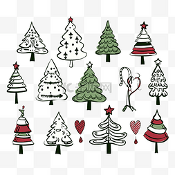 新年剪贴画图片_圣诞树剪贴画设置与玩具手绘矢量