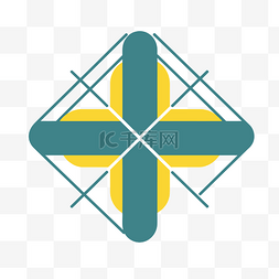 黄色和绿色的三角十字符号 向量