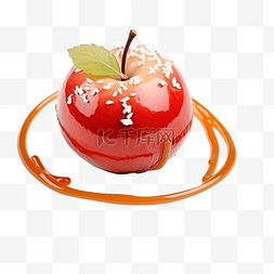 是k图片_焦糖红苹果，盘子上有糖装饰，是