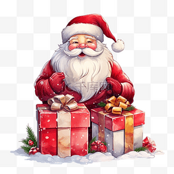 打开的礼盒大图片_圣诞快乐贺卡，有大礼物和圣诞老